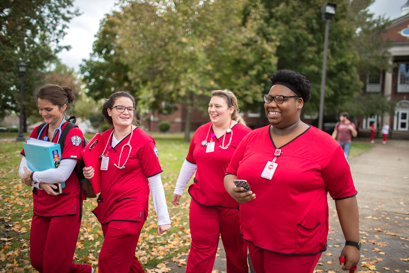 Nursing students walk away from McCord building