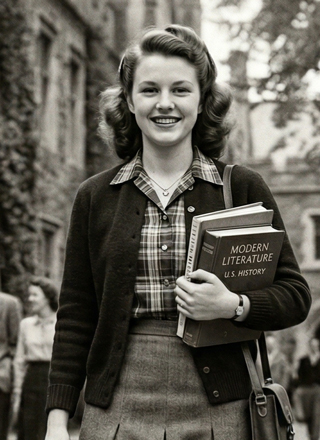 student holding books and walking outside