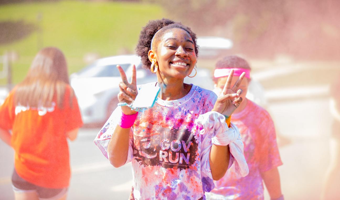 Students run during the Gov Run, part of APEX Weekend.
