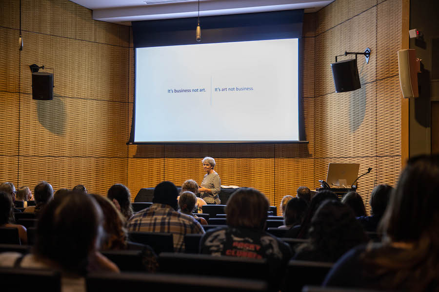 The Department of Art and Design kicked off the 2022-23 exhibition season with “Herd,” a solo exhibition by experimental quilter Paula Kovarik. Kovarik gave a lecture on Wednesday, August 31, describing her approach to art. Jaylon Gonzales | Student Photographer
