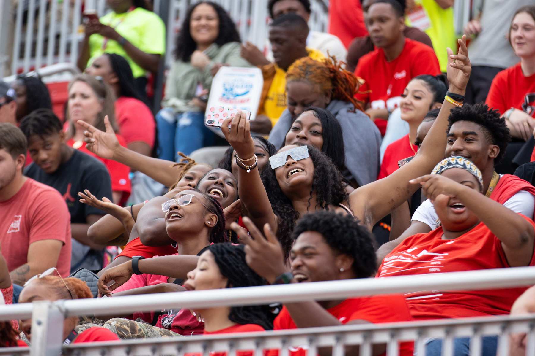 Fans celebrate what would become a blowout victory for the Govs football team as they shut out Mississippi Valley State University 41-0. Sean McCully University Photography and Videography Coordinator