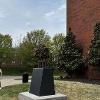 The finished sculpture in its campus setting.