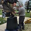 Getting ready to lift the pedestal