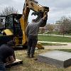 Preparing the site for the pedestal placement.