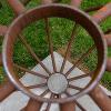 Looking down through the geometric metal ribs.
