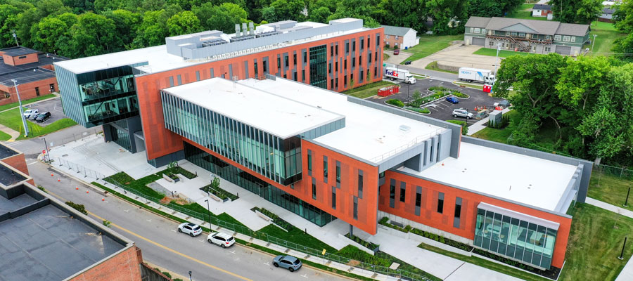 Aerial drone shot of the HPB while it was being built