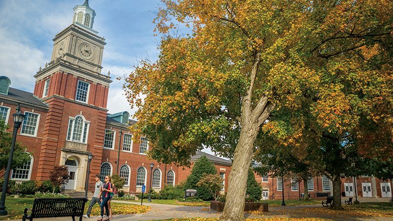 students walking by Browning building