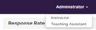 Visual screenshot of the Administrator dropdown menu showing Instructor and Teaching Assistant roles.