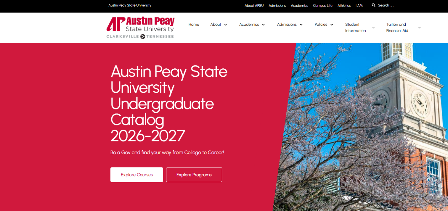 Austin Peay State University Undergraduate Catalog 2026-2027 webpage