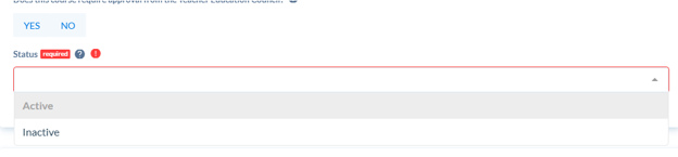 Required Status dropdown expanded with Active and Inactive options