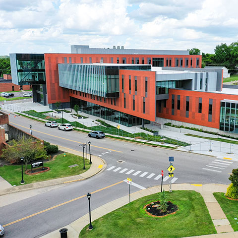 Aerial View of the Health Professions Building. 