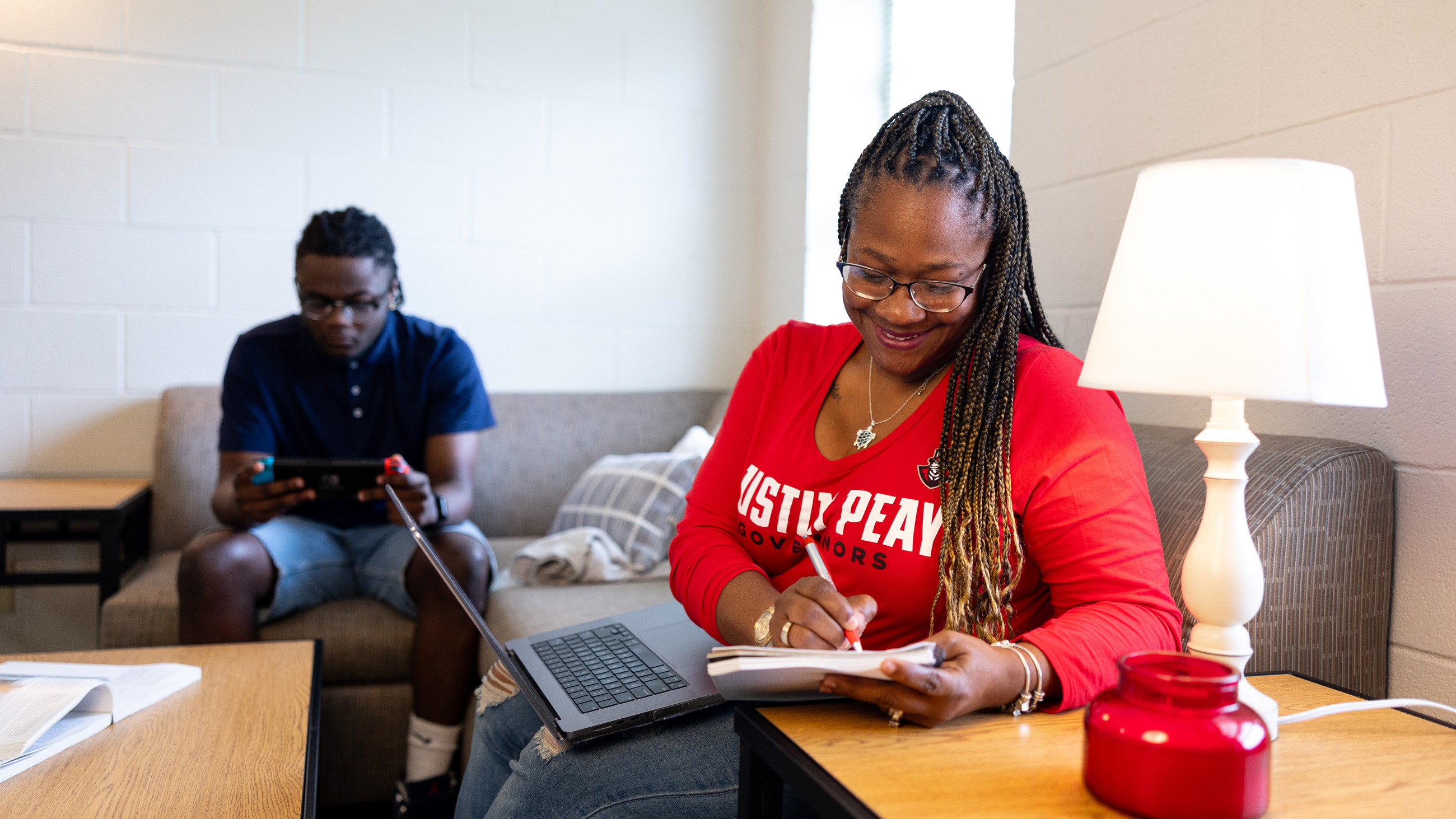 Adult student studying from home
