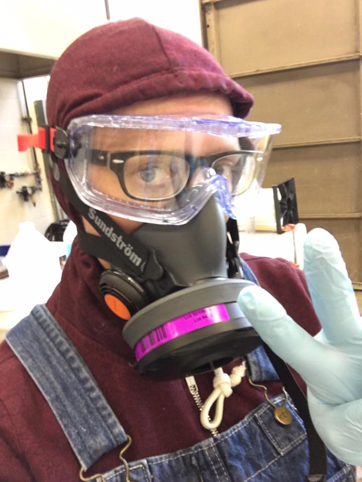 Professor McLean Fahnestock with respirator