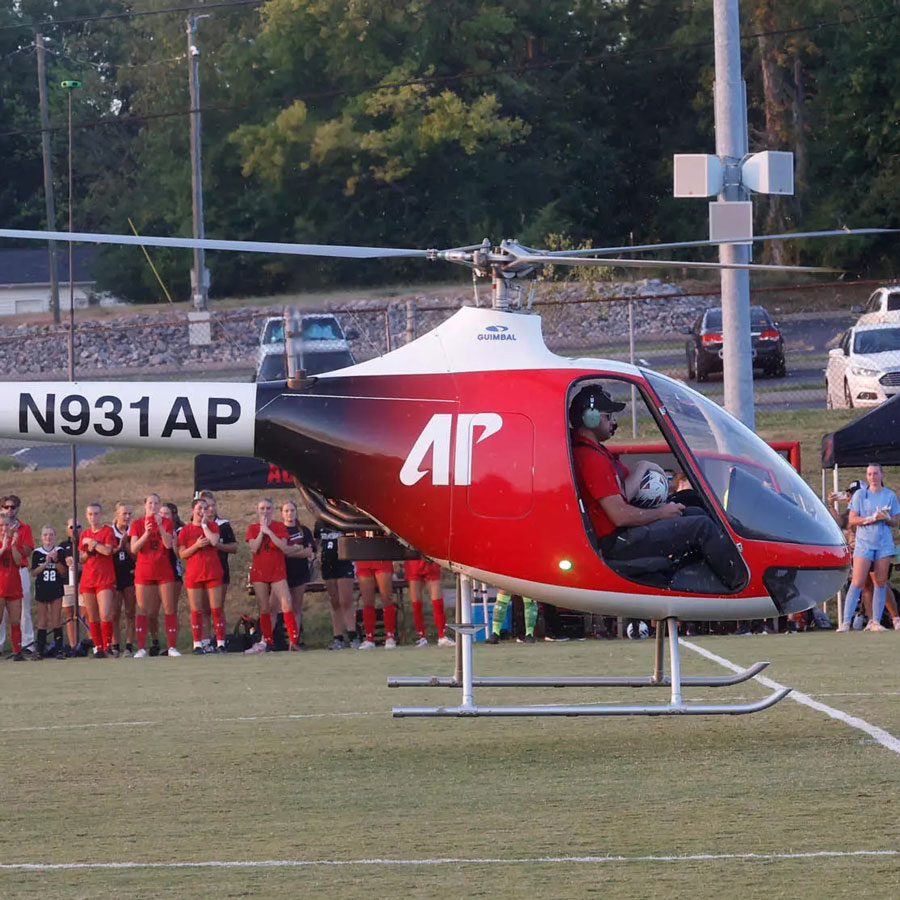 Austin Peay Helicopter landing on the soccer field to deliver the game ball.