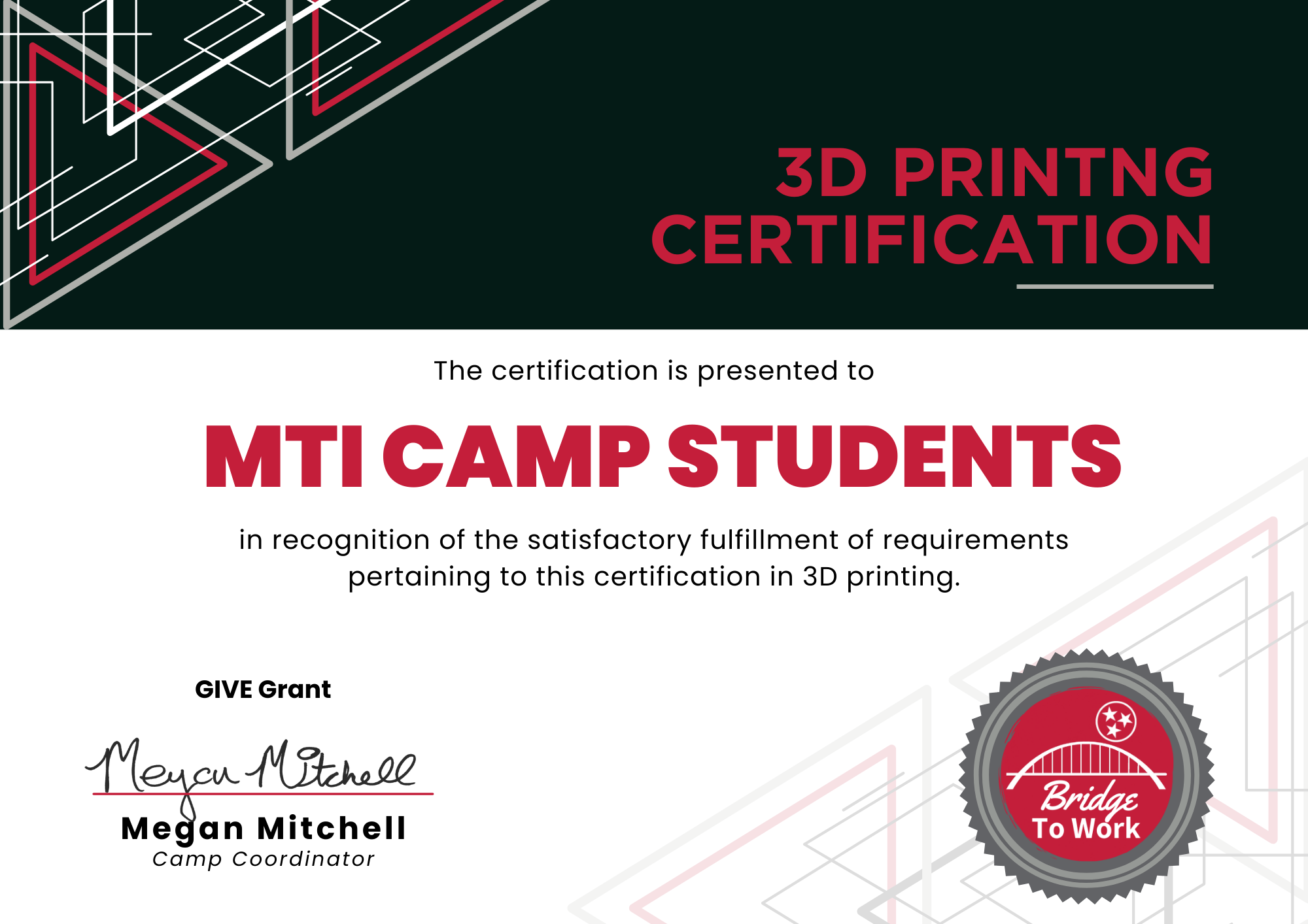 3D Printing Certificate