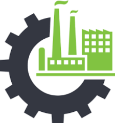 factory with gear overlapping it