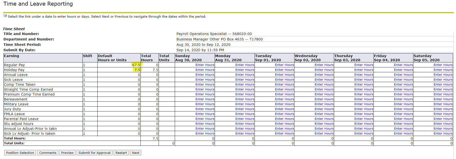 Example clerical support timesheet
