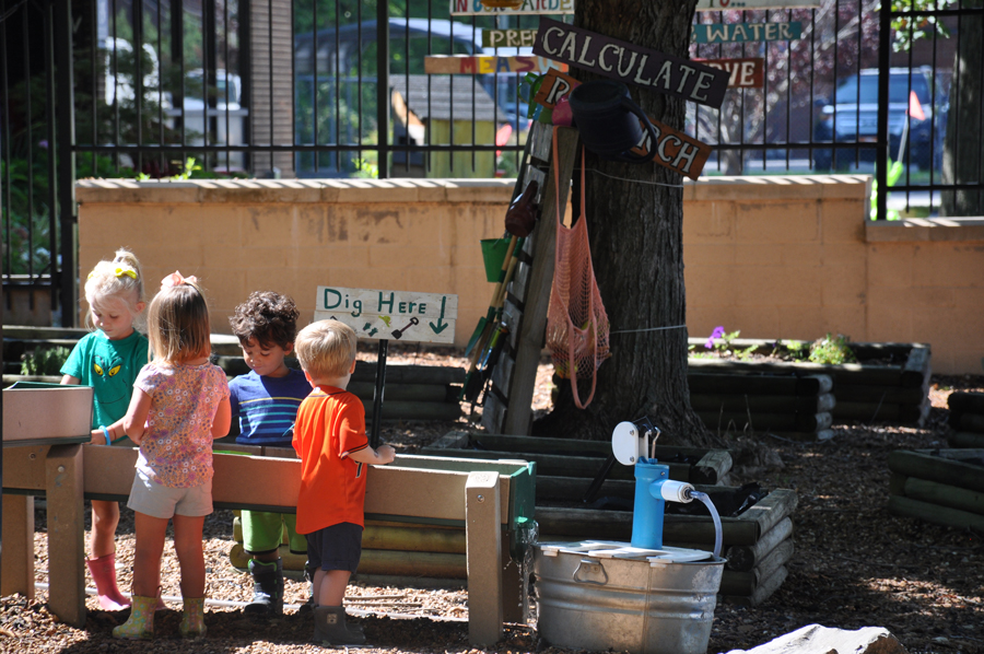 Children play in the outdoor area