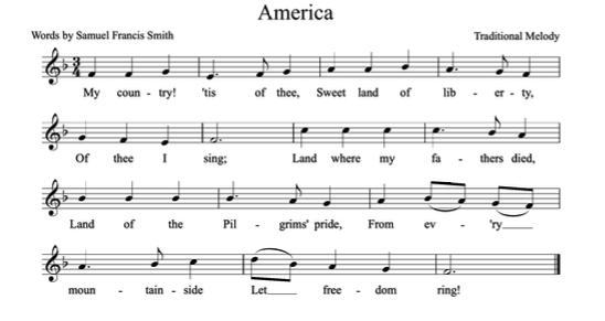 Sheet Music of the song America
