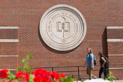 photo of university seal on Morgan University Center