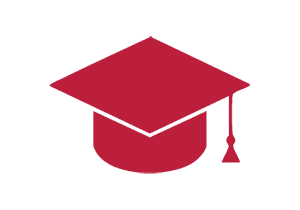 A red graduation hat icon