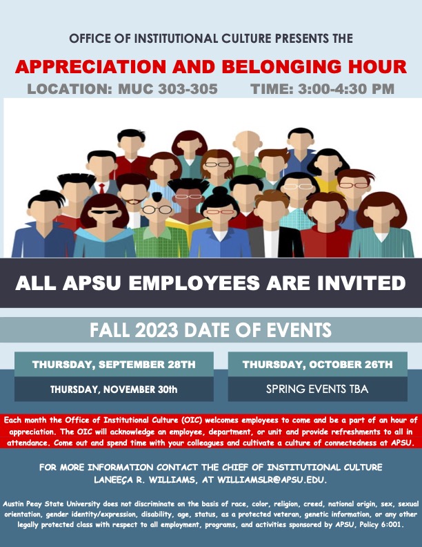 Flyer for Appreciation and Belonging Hour