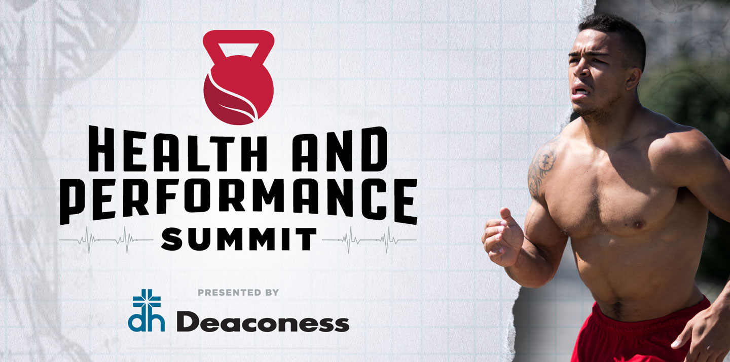 Health and Performance Summit banner with a running athlete and presented by Deaconess.