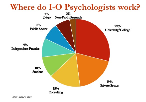 pie chart showing where io psychs work