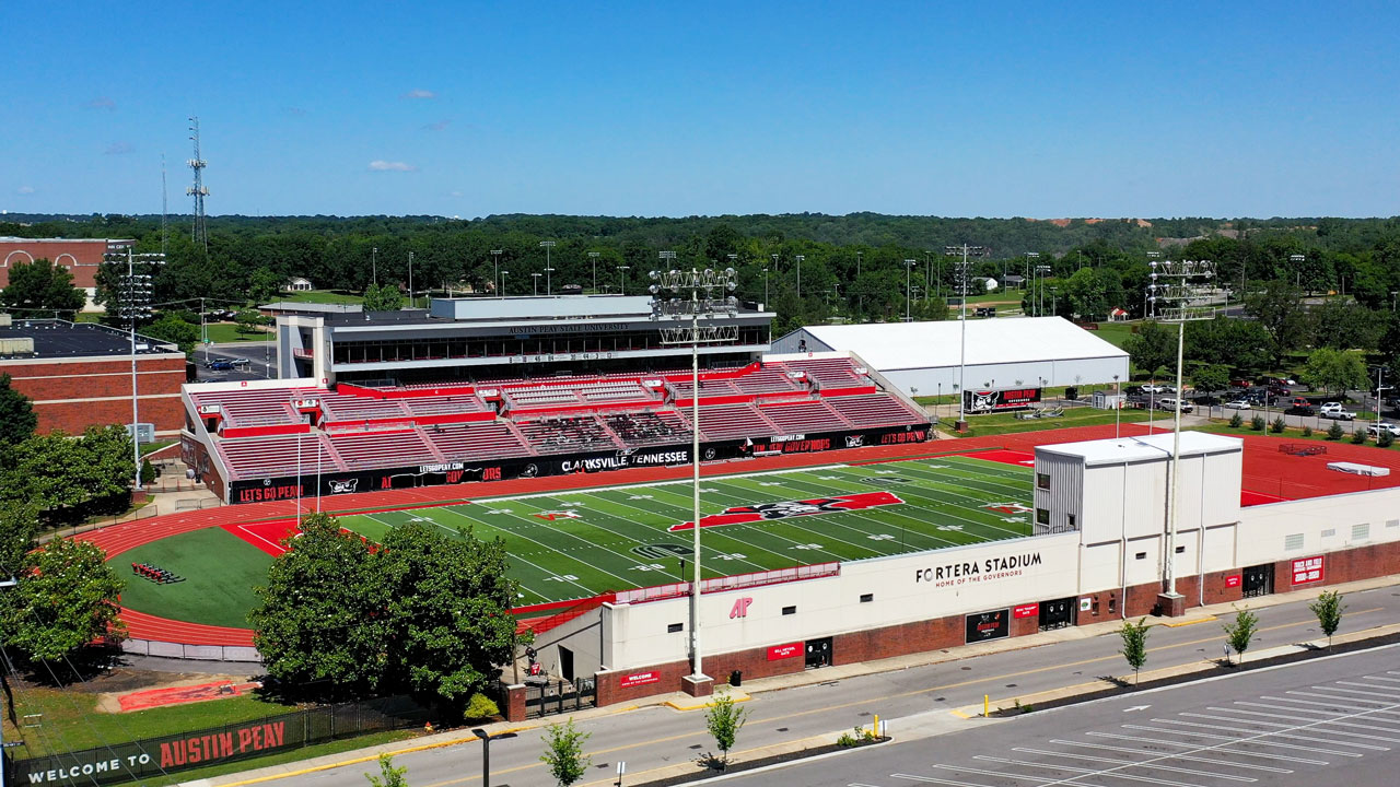 aerial view of the Fortera Stadium showing the East side.