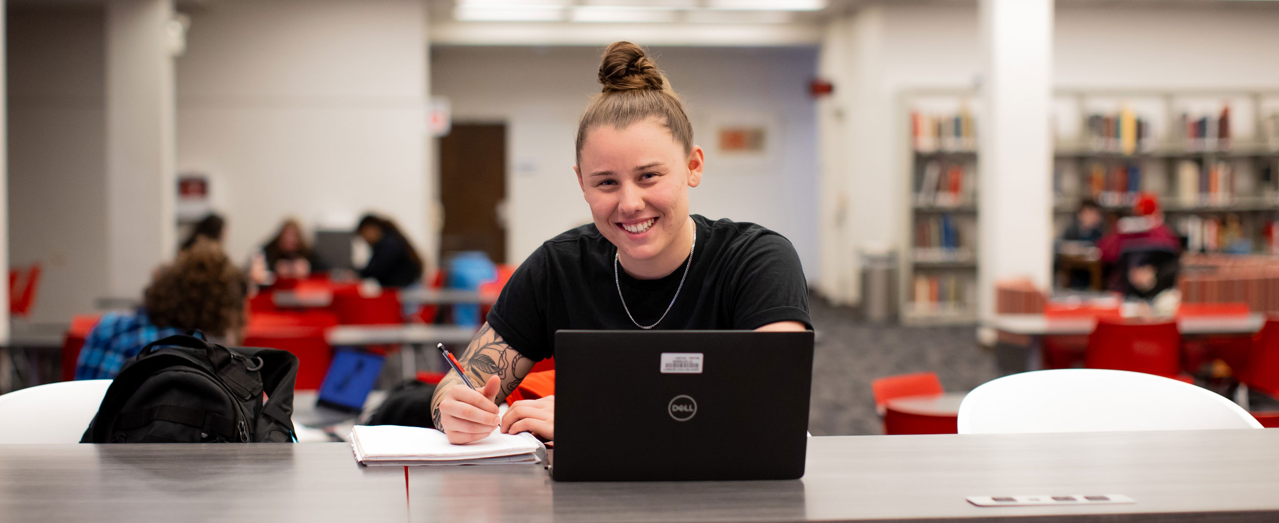 Student studying in the library.