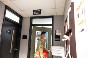 Student walking through VEBO Door