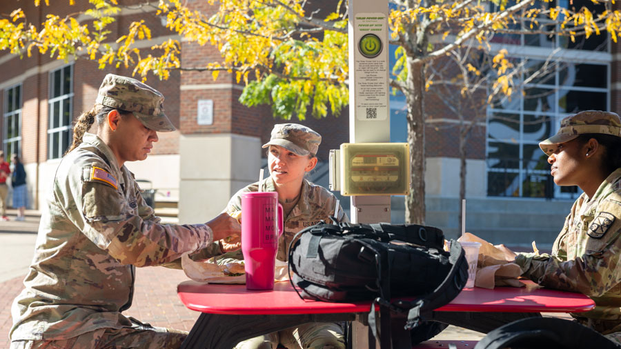 rotc students working on campus