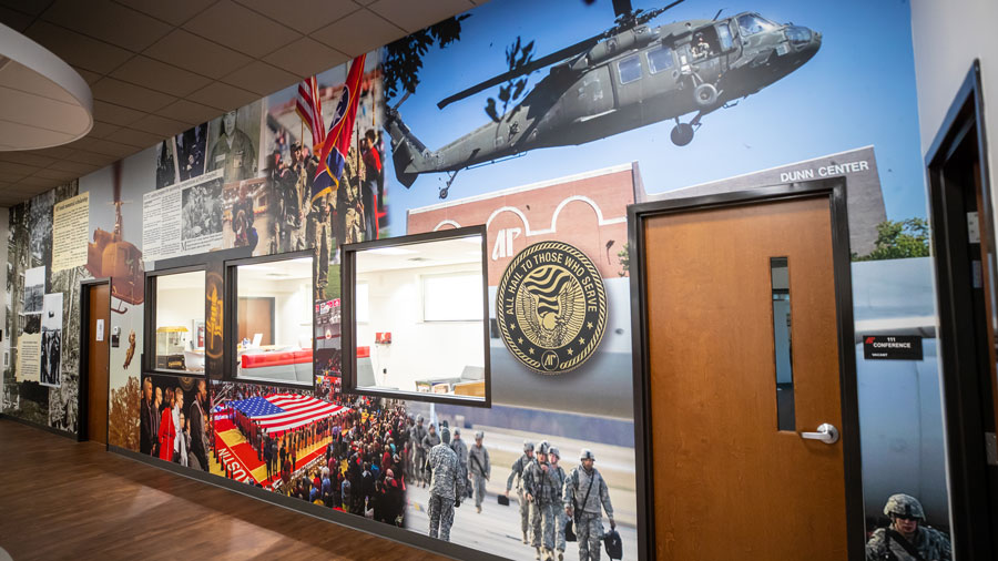 Inside collage wall at the Newton Center