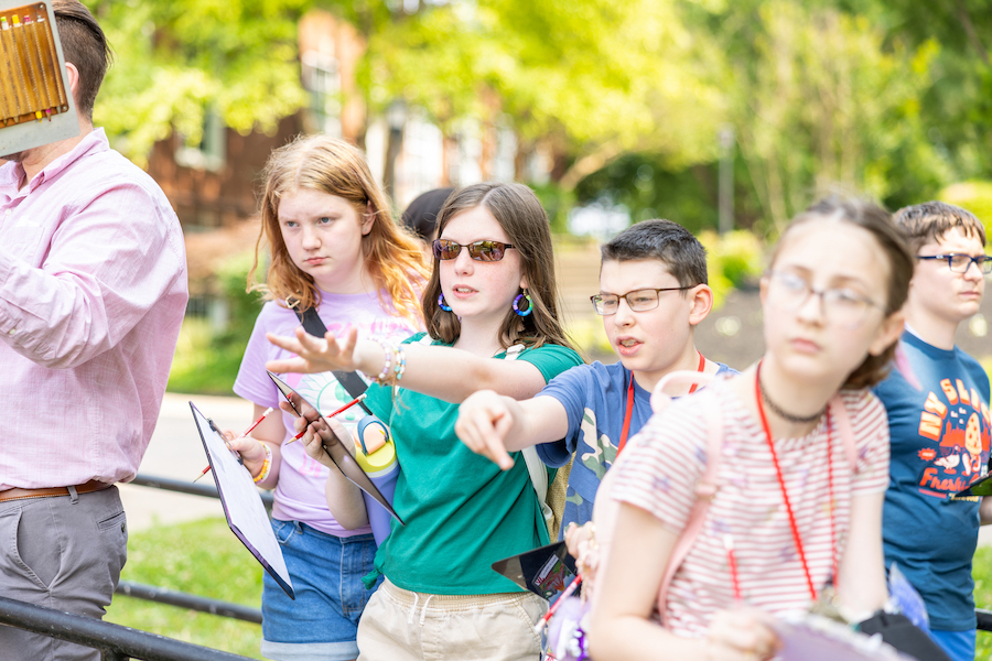Young science enthusiasts gathered at Austin Peay State University June 5-9 for the inaugural Earth Explorers Camp, an experience filled with captivating experiments and awe-inspiring discoveries. The summer camp saw students engage in hands-on activities, explore geological wonders and form new friendships. Dr. Erik Haroldson, a professor in Austin Peay’s Department of Earth and Environmental Sciences, led the camp and exposed middle school students to a fun and educational experience in earth and environmental sciences. Student camp mentors Claudia Shaver, Kelechukwu Nwandu and Madeline Thompson provided assistance throughout the week. Students learned about volcanoes, sinkholes, water resources, fossils, earthquakes, rocks and minerals. The program also offered a hands-on approach to learning, with engaging activities that provided an in-depth look into each topic. “I thought Earth Explorers Camp would be a great opportunity to learn,” said Sofie Fangman, who will be a seventh grader at Clarksville Academy this fall. “Science is my favorite subject, so I thought this would be some fun, learn new things and meet new friends.” Kinley Meisch, who will be a seventh grader at Richview Middle School this fall, agreed. “I wanted to do it because I’ve wanted to try out either all or most of the camps here at Austin Peay because my experience last year was fun,” she said. “And I wanted to see what this was all about.” The students learned about diverse scientific concepts, including climate change, earthquakes, minerals and fossils. They particularly relished engaging in hands-on activities like mapping sinkholes and creating rock candy. On the first day of camp, Haroldson brought out the Trashcano, where students helped to launch 10 gallons of water and tennis balls 50 feet into the air to demonstrate how a volcano works. “When it exploded, the tennis balls just flew out of the trashcan,” said Adelaide Post, who will be a seventh grader at Richview Middle School this fall. Sofie quickly added, “Yeah, an explosion of gallons of water and tennis balls.” The students also enjoyed the grow-your-own minerals activity, where they grew crystals, and sinkhole mapping, where they learned how to identify sinkholes and tried to find them on campus. “My biggest takeaway from this camp is learning cool stuff and meeting new people,” Sofie said. Added Adelaide: “My biggest takeaway is that I had no idea I love geology this much.” Beyond scientific exploration, the camp offered a unique platform for the students to forge new friendships. Adelaide, Kinley, Sofie and Madeline Clements, who will be a seventh grader at Richview Middle School this fall, expressed their delight in meeting new friends. “We didn’t know that we could branch out this much and make all these friends that we didn’t know we could make,” Adelaide said. The Austin Peay College of STEM has already completed SOARing with Mathematics camp, provided by the Department of Mathematics and Statistics, and a few of its coding camps, supplied by the Department of Computer Science and Informational Technology. The coding camps will continue through June. The Department of Physics, Engineering and Astronomy will host Space Explorers Camps this week and the Governor’s School for Computational Physics this month.