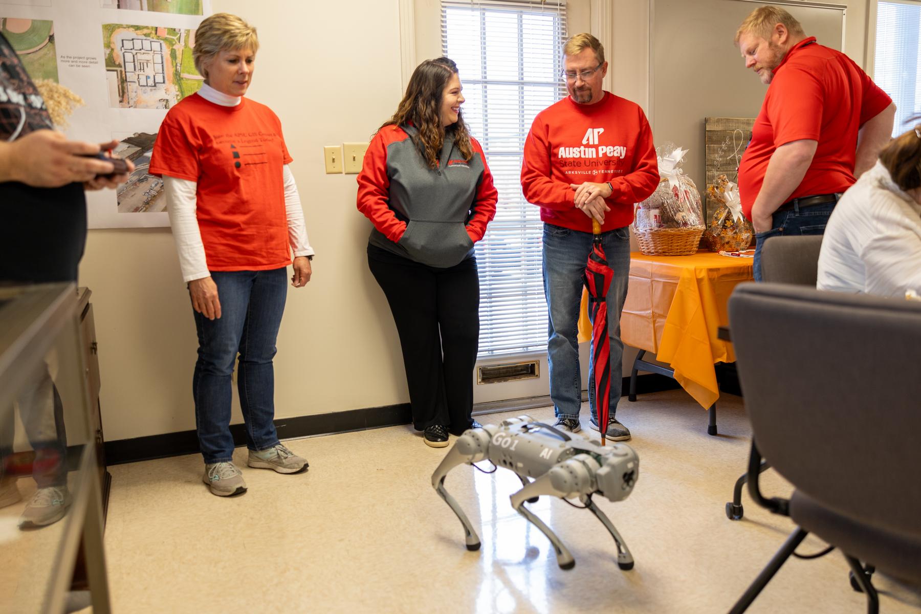 Robotic dog R2Peay2 entertains guests at the GIS Center.
