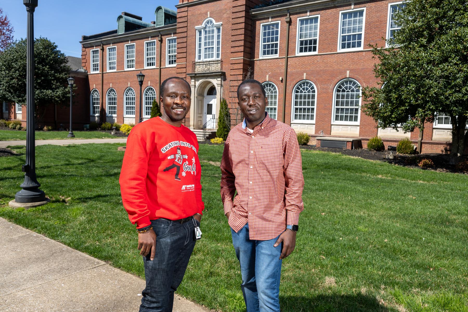 APSU’s National Society of Black Engineers chapter president Tobi Yusuf, at right, and vice president Austine Unuriode. 