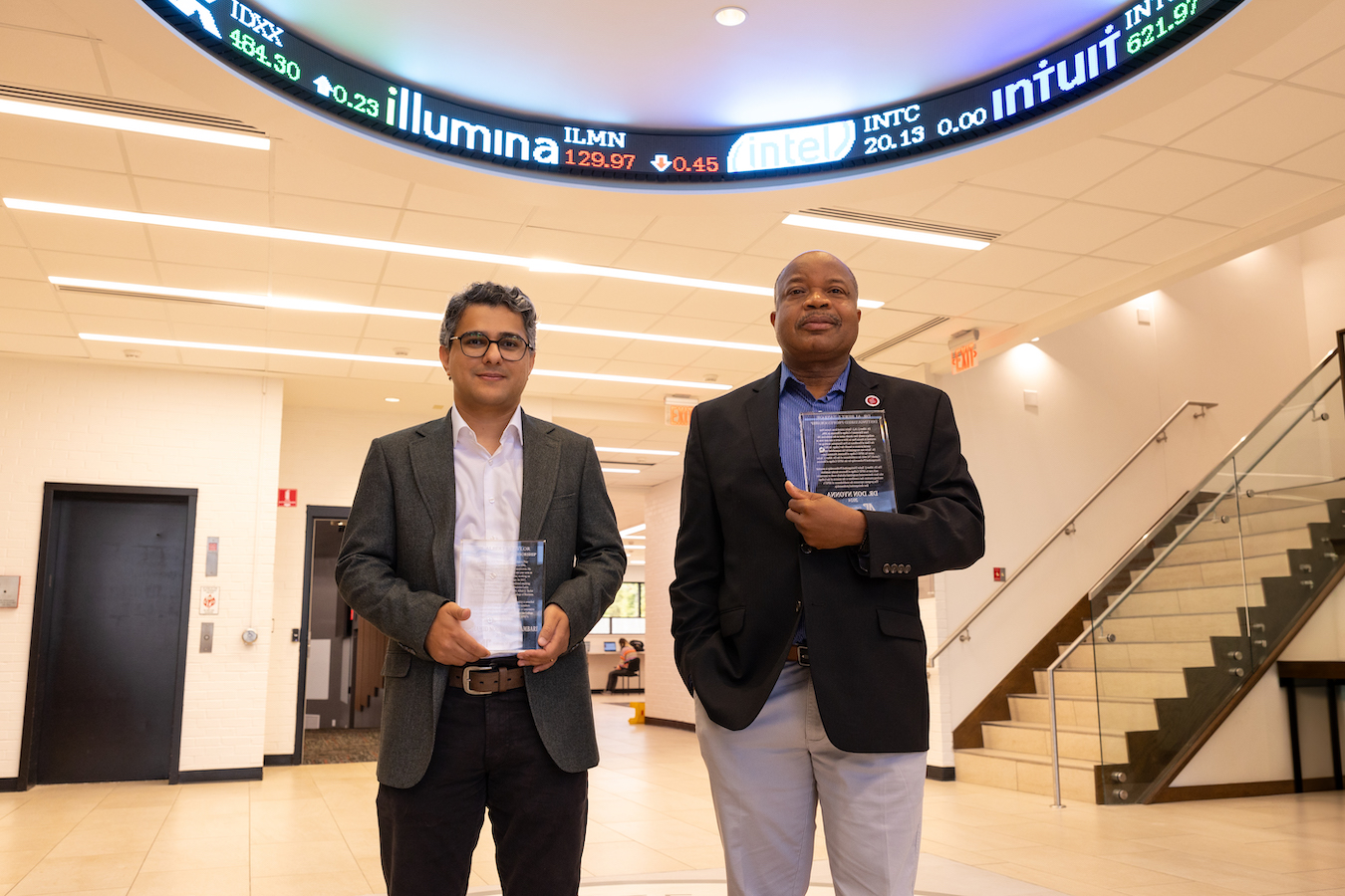 Austin Peay State University’s 2024 A.J. Taylor Distinguished Professorship Award winners, Drs. Hamid Noghanibehambari and Dong Nyonna.