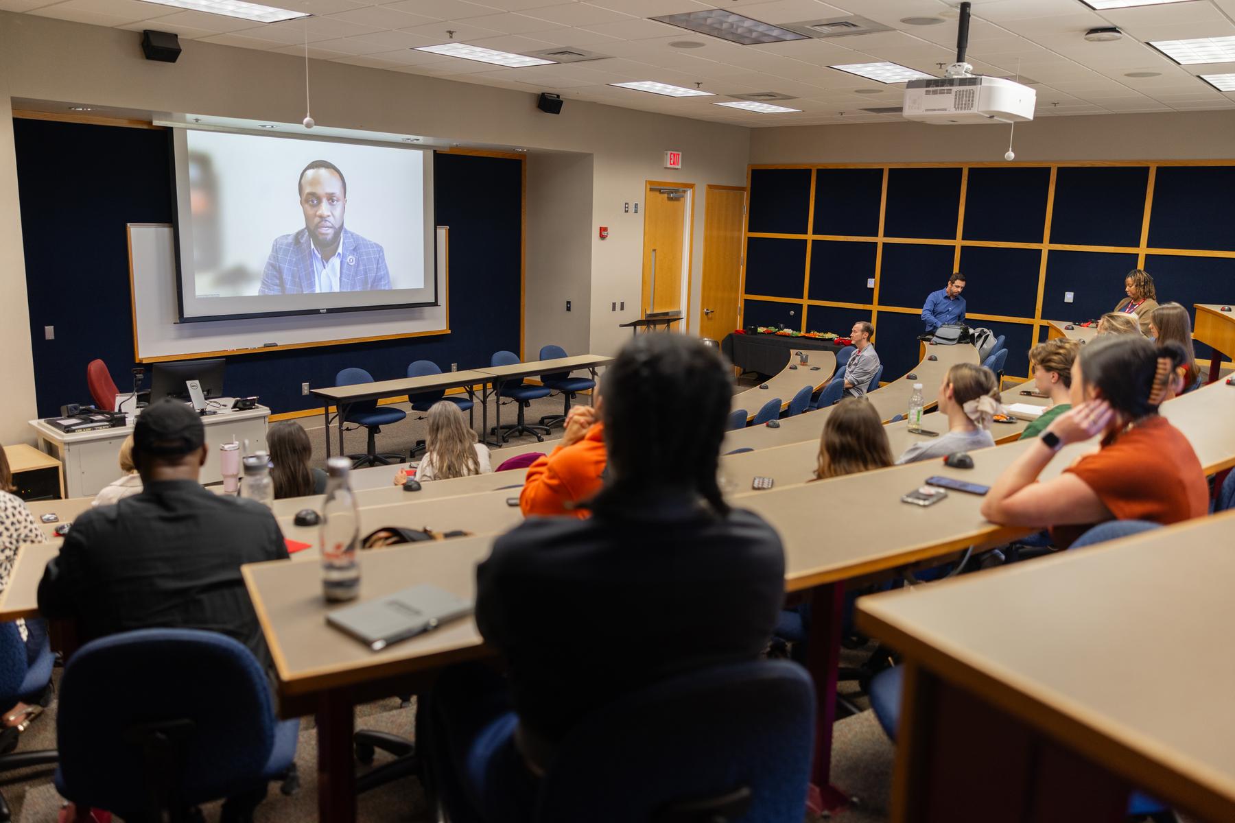 Dr. Christopher Clarke, APSU’s assistant vice president for Community Belonging and Success, gives introductory remarks during the inaugural Peayple’s Dialogue. | Photo by Sean McCully