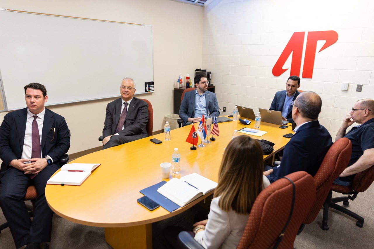 (L-R) Minister Counsellor Mr. Stefan Dragojević, Ambassador Dragan Šutanovac, APSU INSMS Assistant Professor Dr. Simon Rotzer, APSU INSMS Assistant Professor Dr. Rudy B. Baker, APSU INSMS Director Dr. Rich Mifsud, APSU Fulbright Visiting Scholar Dr. Vladimir Trapara, Minister Counsellor Ms. Ivona Bagarić.
