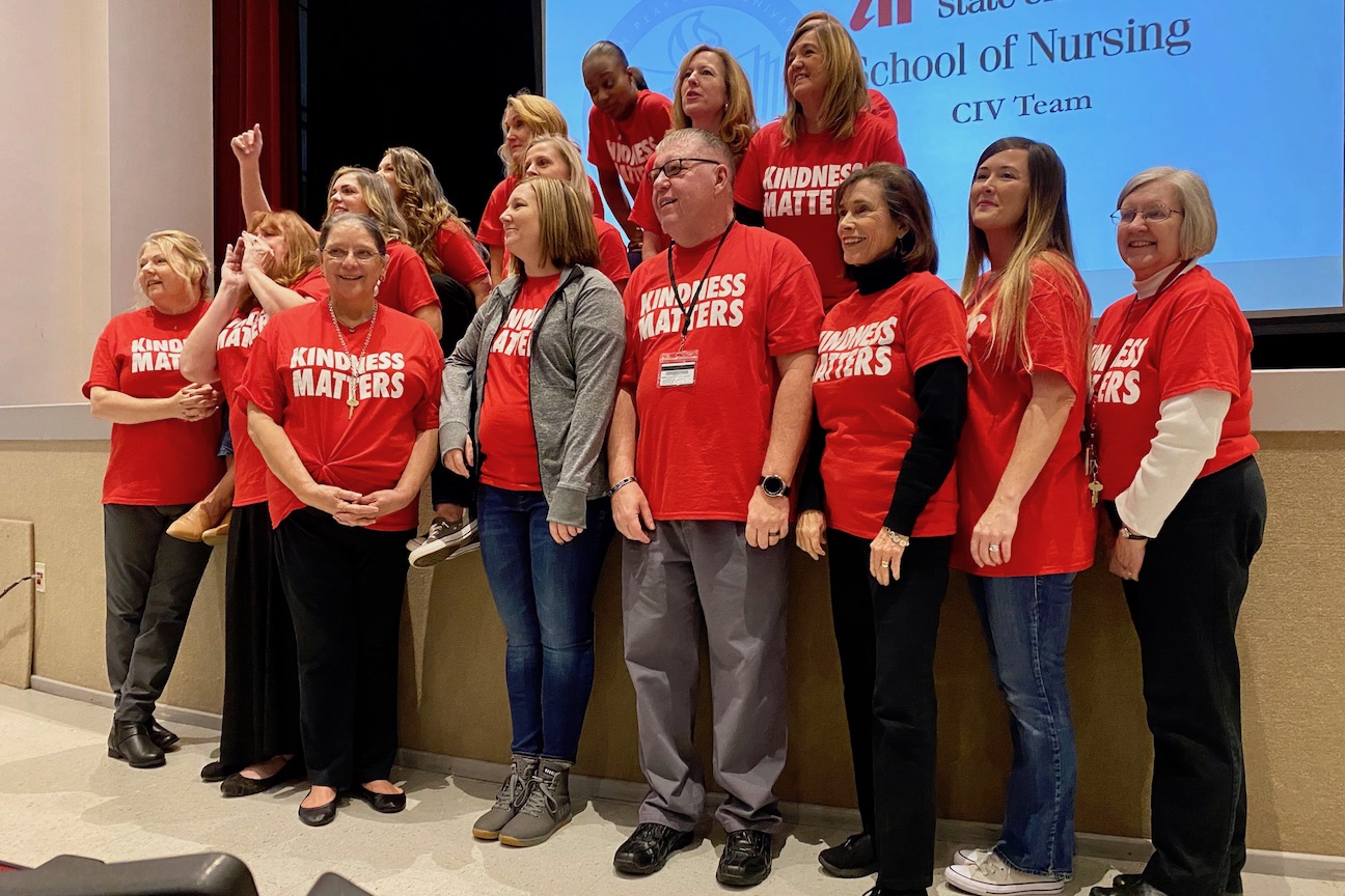 School of Nursing faculty prepare to speak to students during the civility ceremony.