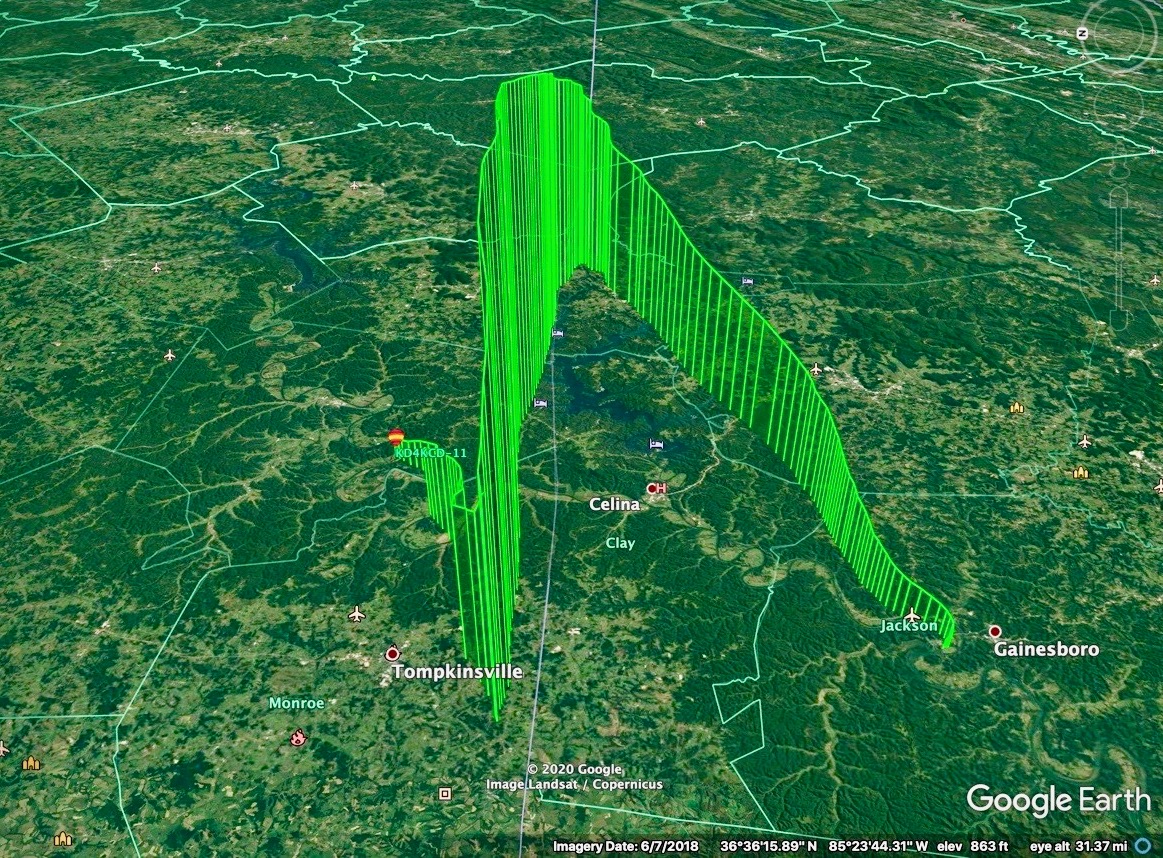 This Google Earth image shows the path of the balloon.
