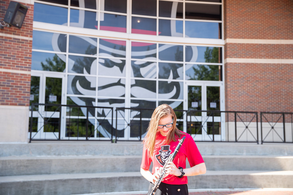 Heather Gauthier’s last marching band performance in high school happened at Austin Peay’s Mid-South Marching Invitational during her senior year.  “At that point, I was uncertain of what I was going to do for college, so stepping off the field was super, super emotional for me,” she said recently. “I cried so much.”  After high school, Gauthier attended Columbia State Community College where she studied accounting before switching to fine arts and music. She didn’t have marching band those two years, which she calls her gap years.  But last fall, she transferred to Austin Peay State University with an associate degree in hand to pursue a degree in instrumental music education – and to don a marching band uniform again.  She also returned to the field where she last marched.  “Last fall was just like home,” Gauthier said. “I returned to the last field I stepped off of during high school, and now it’s my home field.  “Austin Peay is the best decision I’ve ever made.”  Gauthier is happy to tell anyone that, and she tweeted the same thought during the summer.  “It just feels like family,” she said. “It feels like home. Everybody is so kind. The music department here is absolutely outstanding, and all of my friends, they’re just so talented. The professors are so good.  “I haven’t met a single person or a single professor yet that I haven’t liked.”  After college, Gauthier wants to teach in high school, especially marching band. She’d love to do that in Clarksville, but any place like Clarksville will make her happy, she said.  “I really love the marching band aspect, that’s such a big part of my life,” Gauthier said. “For a lot of high schoolers, band is literally the only reason they’re still here. It saves lives being involved in something like band in a community, making music together, being a family.  “I just want to share my love of music with people and hope that they share the same feeling and carry that on.”