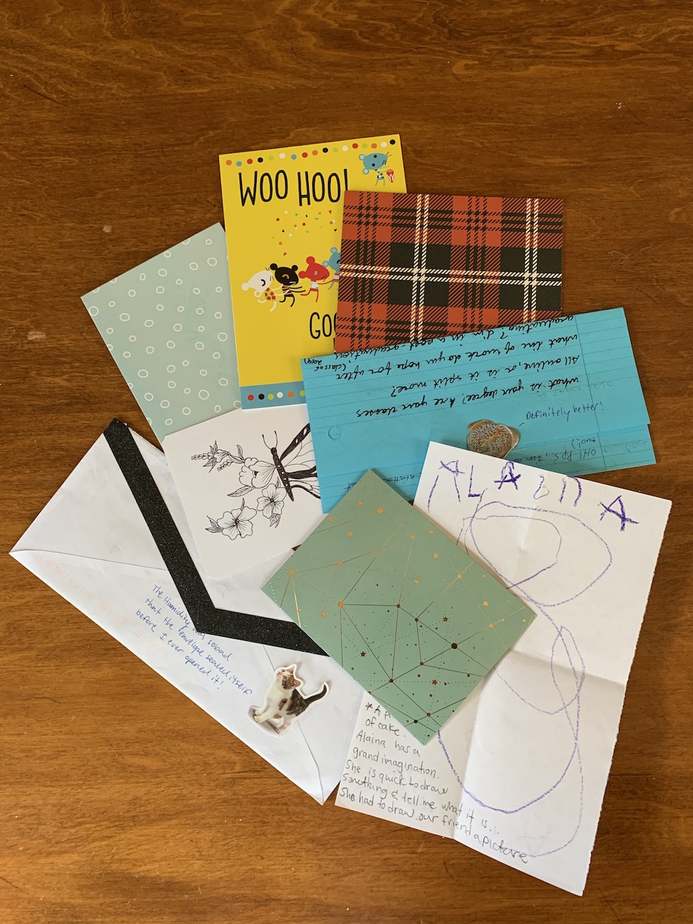 Bolkcom shared this wooden postcard she recently received from Hero Seto, a graduate student in Oregon.