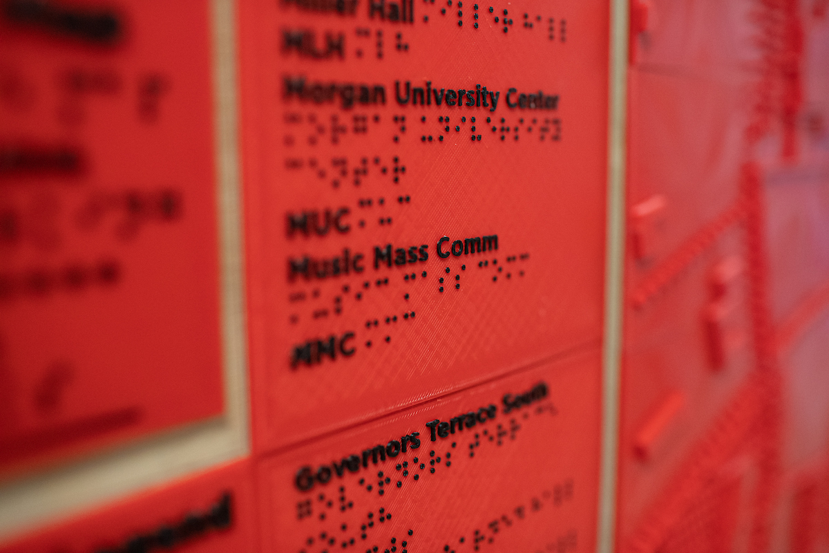 Austin Peay student Michael Hunter taught himself Braille to build the map and its legend.