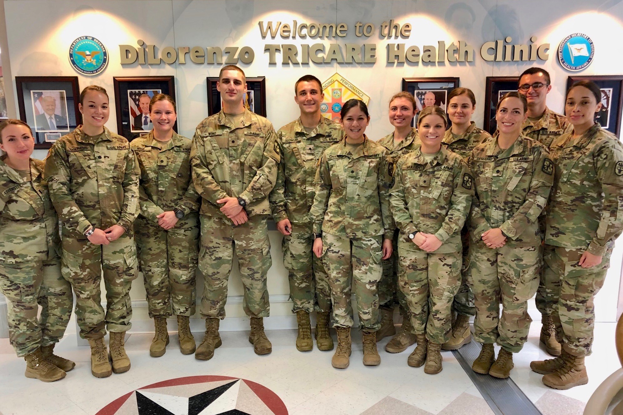 Nursing senior Michelle Demarais, third from right, poses with fellow students at Walter Reed National Military Medical Center in Bethesda, Maryland.