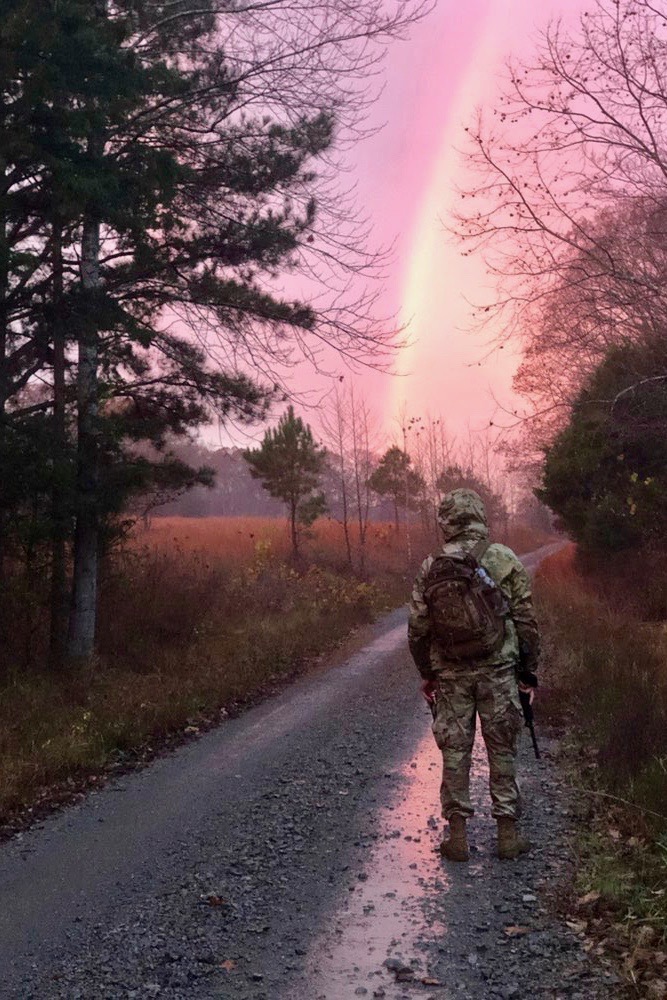An APSU Army ROTC cadet spots a rainbow during tactical training on Saturday, Nov. 14.