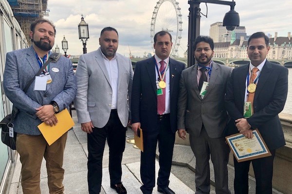 Banerjee received his award on the banks of the River Thames.