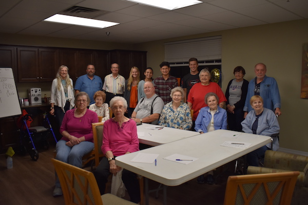The students and seniors gather at Fieldstone Place.