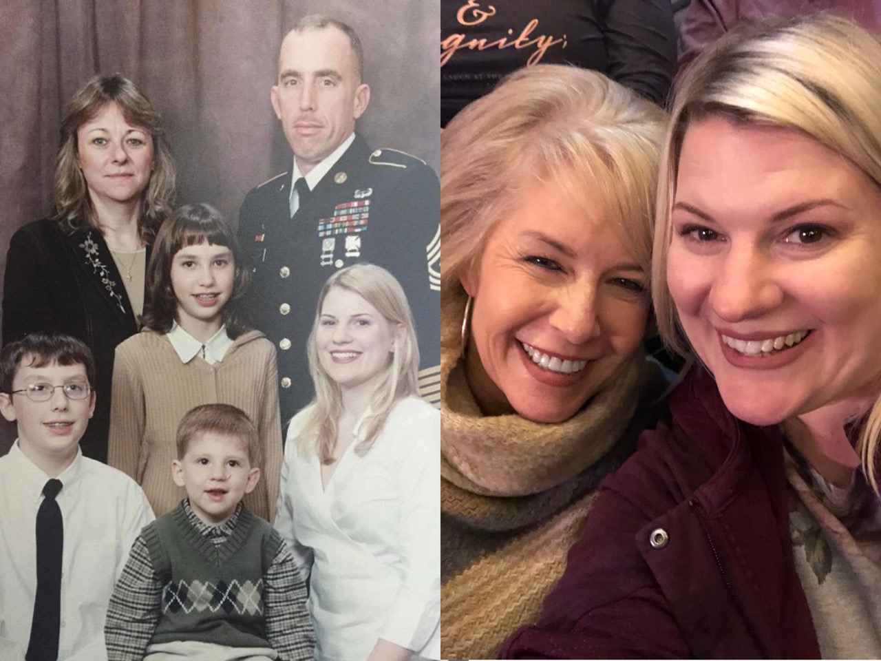 Left: Jessie Wiser (right) poses with the Williams family, who formally adopted her after she aged out of Tennessee’s foster care system. Right: Wiser (right) reunites with former social worker Danette Thigpen-Woodcock, whose support helped shape her journey into social work. Photos provided by Danette Thigpen-Woodcock.