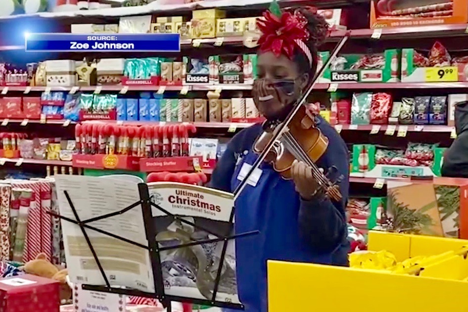 Memphis TV station Fox 13 on Christmas Day aired a story about an Austin Peay State University student who played her violin to spread cheer during the holidays. APSU music performance student Zoe Johnson – who works at the Houston Levee Kroger in Memphis – played the violin inside the store between shifts. “They would set up a place for me somewhere inside or outside the store,” she told the TV station. “I would just play. Spread some Christmas cheer for everyone.” To see the full story, click here. To learn more For more about the programs Austin Peay’s Department of Music offers, visit www.apsu.edu/music.